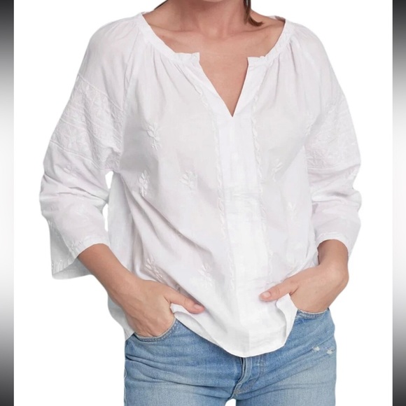 Roberta Roller Rabbit Tops - Roberta Roller Rabbit Ulli Top Peasant Bohemian White Top Blouse Shirt Size XL